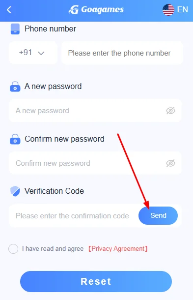Tap Send to receive a verification code on your phone